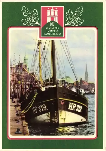 Passepartout Ak Hamburg Mitte Altstadt, Deutsches Turnfest 1953, Kutter HF 319
