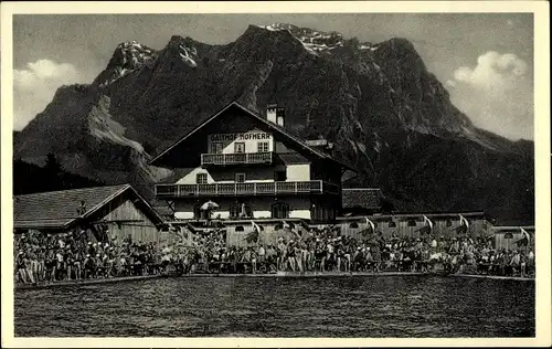 Ak Lermoos in Tirol, Gasthof und Pension Hofherr, Freibad