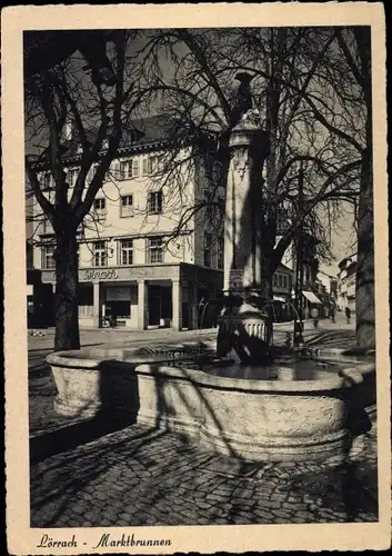 Ak Lörrach in Baden, Marktbrunnen, Cafe, Straße, Bäume