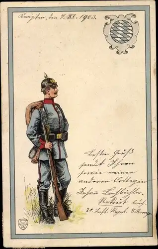 Litho Deutscher Soldat in Uniform, Bayrischer Infanterist