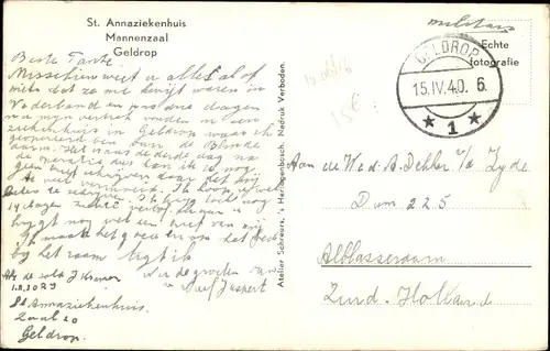Ak Geldrop Nordbrabant Niederlande, St. Annaziekenhuis, Mannenzaal