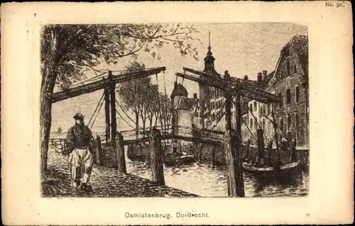 Künstler Ak Dordrecht Südholland Niederlande, Damiatenbrug, Hebebrücke