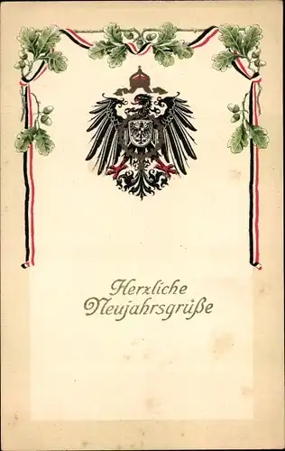 Ak Glückwunsch Neujahr, Wappen, Adler, Eichenlaub