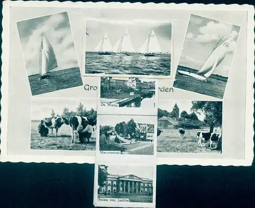 Leporello Ak Leeuwarden Friesland Niederlande, Paleis van Justitie, De Waag, Nieuwestad, Segelboot