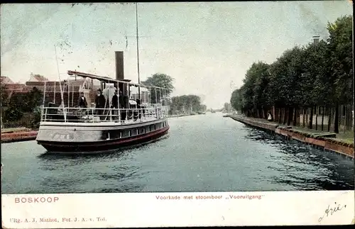 Ak Boskoop Alphen aan den Rijn Südholland Niederlande, Voorkade met stoomboot Vooruitgang