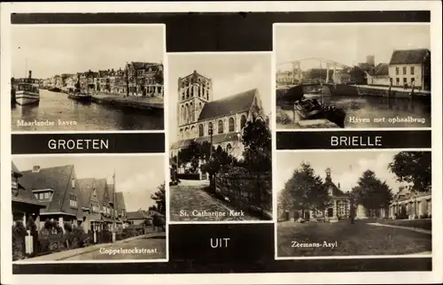 Ak Brielle Südholland, Coppelstockstraat, Zeemans-Asyl, Kerk, Haven