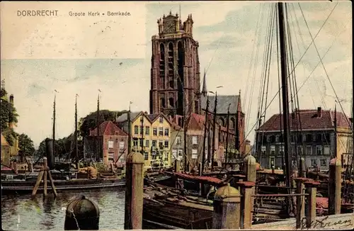Ak Dordrecht Südholland Niederlande, Groote Kerk, Bomkade