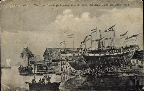 Ak Dordrecht Südholland Niederlande, Werf van Gips in de Lijnbaan, Schip Generaal Baron van Geen