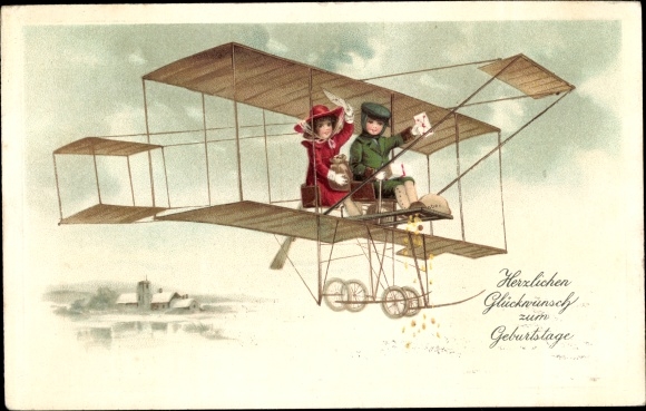 Präge Ak Glückwunsch Geburtstag, Flugzeug, Biplan Nr. 3567402