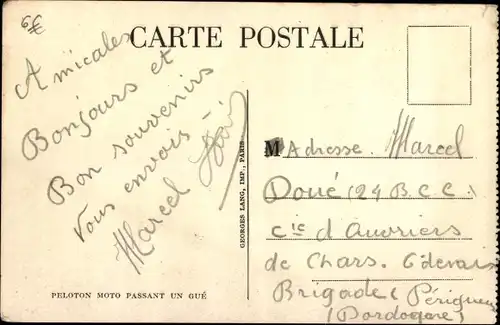 Ak Peloton Moto passant un Gué, französische Motorradkompanie