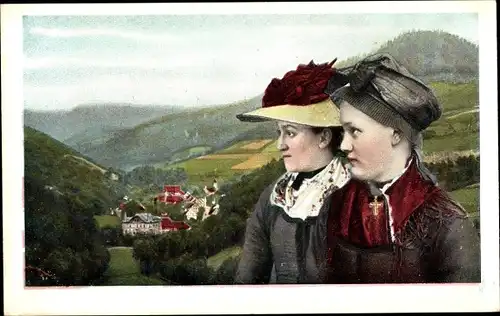 Ak Schwarzwaldtrachten, Schwarzwälderinnen, Renchtal, Peterstal