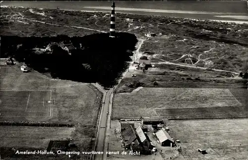 Ak Hollum Ameland Friesland Niederlande, Omgeving vuurtoren vanuit de lucht