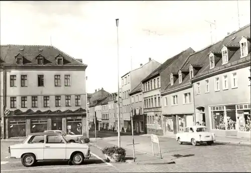 Ak Meerane in Sachsen, Platz der Roten Armee, Geschäft Elegant, Autos