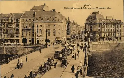 Ak Berlin Mitte, Weidendammer Brücke, Komische Oper, V. Hauptversammlung kond. Apotheker 1908