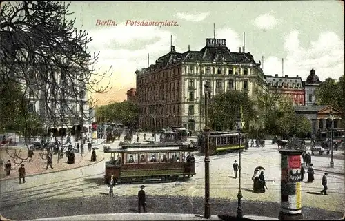 Ak Berlin Tiergarten, Potsdamer Platz, Straßenbahn