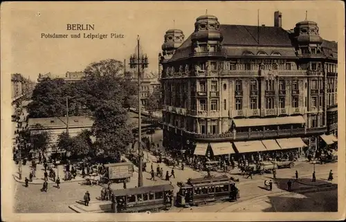 Ak Berlin Tiergarten, Potsdamer Platz, Leipziger Platz, Straßenbahn