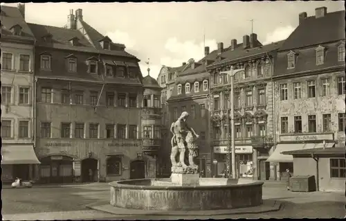 Ak Gera in Thüringen, Marktplatz, Simsonbrunnen, Geschäfte