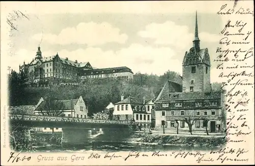 Ak Gera in Thüringen, Schloss Osterstein, Brücke, Untermhaus, Kirche