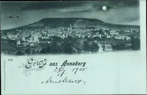 Mondschein Ak Annaberg Buchholz im Erzgebirge, Panorama