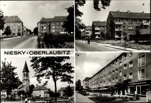 Ak Niesky in der Oberlausitz, Zinzendorfplatz, AWG Siedlung Gersdorfstr., Kirche, Str. d. Befreiung
