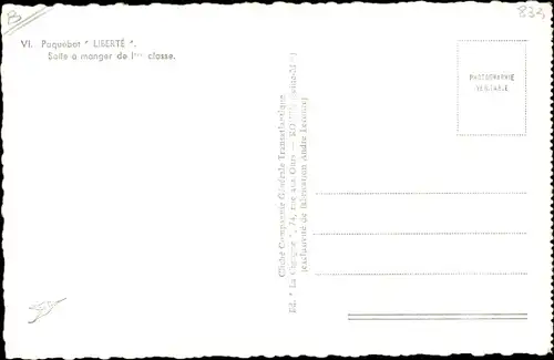 Ak Paquebot Liberté, CGT French Line, Salle a manger de 1ere classe