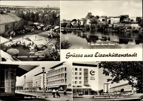 Ak Eisenhüttenstadt, HO Gaststätte Diehloer Höhe, Straße der Republik, Leninallee, Hotel Lunik