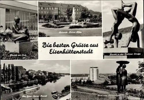 Ak Eisenhüttenstadt in Brandenburg, Plastik in der Diehloer Straße, Club, Oder Spree Kanal