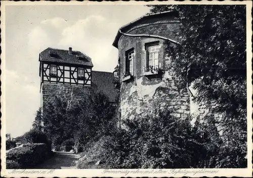 Ak Nordhausen am Harz, Primariusgraben mit alten Befestigungstürmen