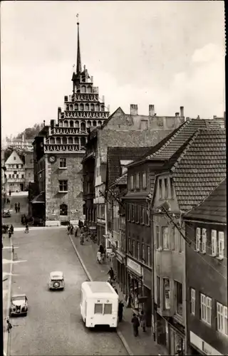 Ak Pößneck in Thüringen, Krautgasse mit Rathaus