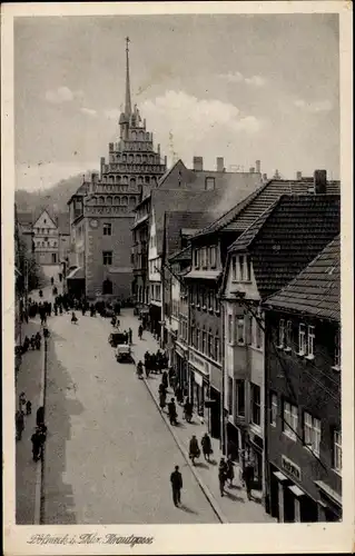 Ak Pößneck in Thüringen, Krautgasse mit Rathaus