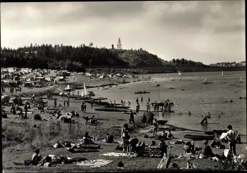 Ak Pöhl Vogtland, Talsperre, Strandbad, Badegäste, Campingplatz