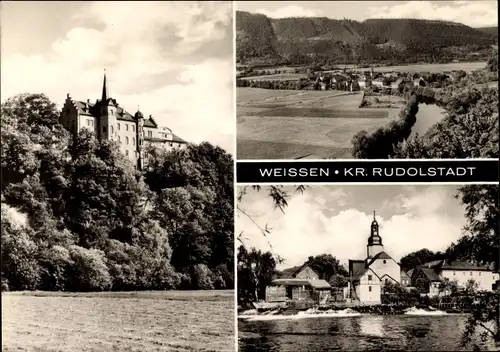 Ak Weißen Uhlstädt Kirchhasel Thüringen, Schloss, Blick vom Wasser aus, Panorama vom Ort, Kirche