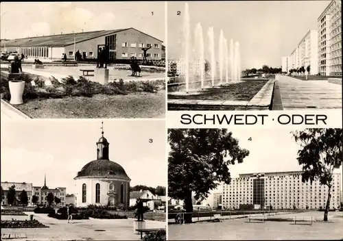 Ak Schwedt an der Oder, Französische Kapelle, Sporthalle, Leninallee, Ledigenwohnheim