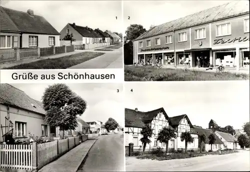 Ak Schönhausen an der Elbe, Bergstraße, Konsum-Einkaufszentrum, Gartenstraße, Fontanestraße