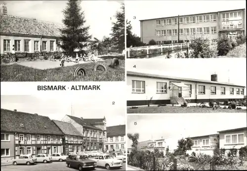 Ak Bismark in d. Altmark, Kinderkrippe, Werner Seelenbinder Oberschule, Lehrlingswohnheim, Steinbett