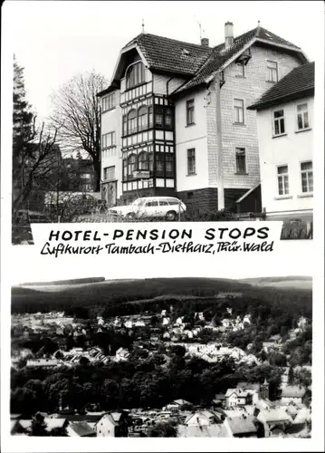 Ak Tambach Dietharz in Thüringen, Pension Hotel Stops, Panorama