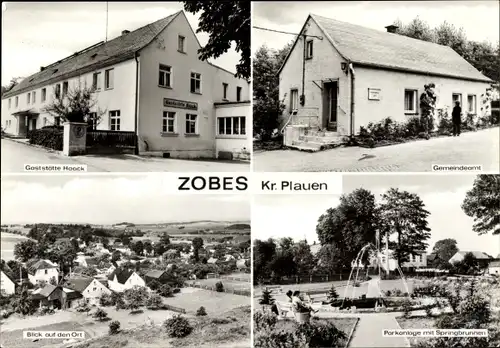 Ak Zobes Neuensalz im Vogtland, Gaststätte Hoock, Gemeindeamt, Parkanlage