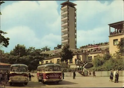 Ak Berlin Köpenick, Müggelturm mit Gaststätte, Busse