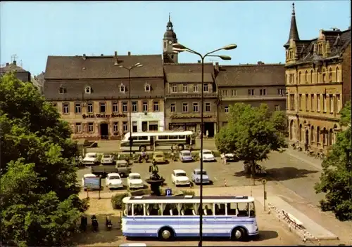 Ak Frohburg in Sachsen, Marktplatz, Hotel Roter Hirsch, Busse