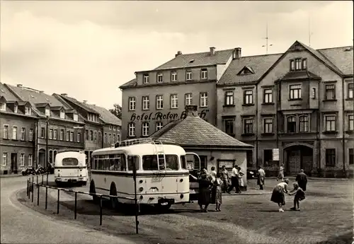 Ak Dippoldiswalde im Erzgebirge, Platz der Jugend, Busse