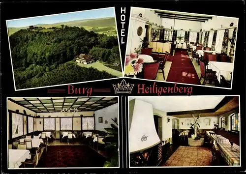 Ak Gensungen Felsberg Hessen, Burg Heiligenberg, Burg Hotel, Gaststube, Fliegeraufnahme