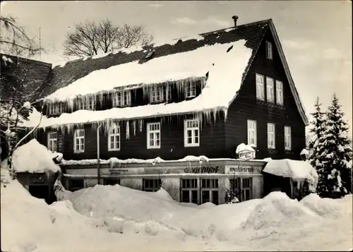 Ak Steinbach Johanngeorgenstadt im Erzgebirge Sachsen, Gaststätte Waldesruh, Winter, Eiszapfen