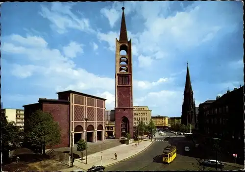 Ak Gelsenkirchen im Ruhrgebiet, Ev. Altstadtkirche, Probsteikirche, Straßenbahn