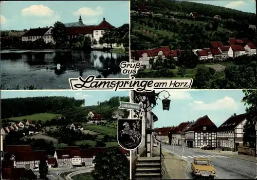 Ak Lamspringe am Harz Niedersachsen, Teilansichten, Straßenansicht, Ortsansicht, Wappen