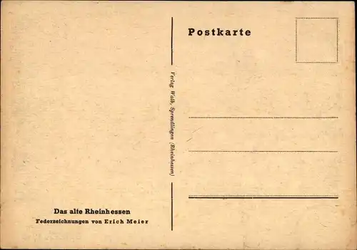 Künstler Ak Erich Meier, Gundheim in Rheinhessen, Das alte Rheinhessen, Federzeichnung 1945