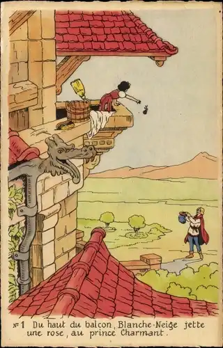Künstler Ak Walt Disney, Blanche Neige, prince Charmant, Schneewittchen, Prinz