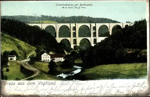 Ak Jocketa Pöhl Vogtland, Elstertalbrücke mit Barthmühle, Bahnstrecke, Viadukt, Eisenbahnbrücke