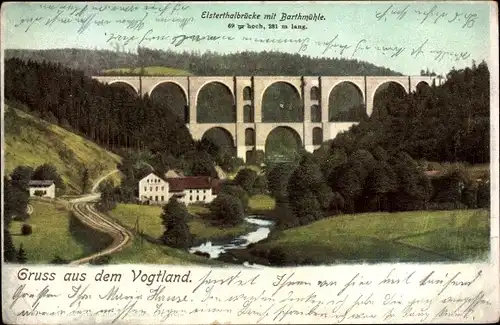 Ak Jocketa Pöhl Vogtland, Elstertalbrücke mit Barthmühle, Bahnstrecke, Viadukt, Eisenbahnbrücke