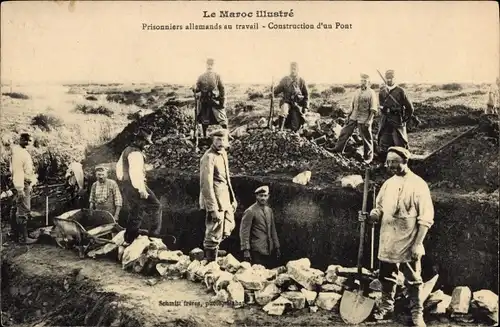 Ak Le Maroc Illustree, Prisonniers allemands au travail, Construction d'un Pont