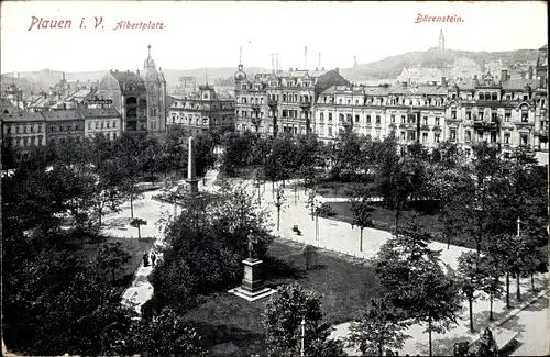 Ak Plauen im Vogtland, Albertplatz, Bärenstein, Denkmal